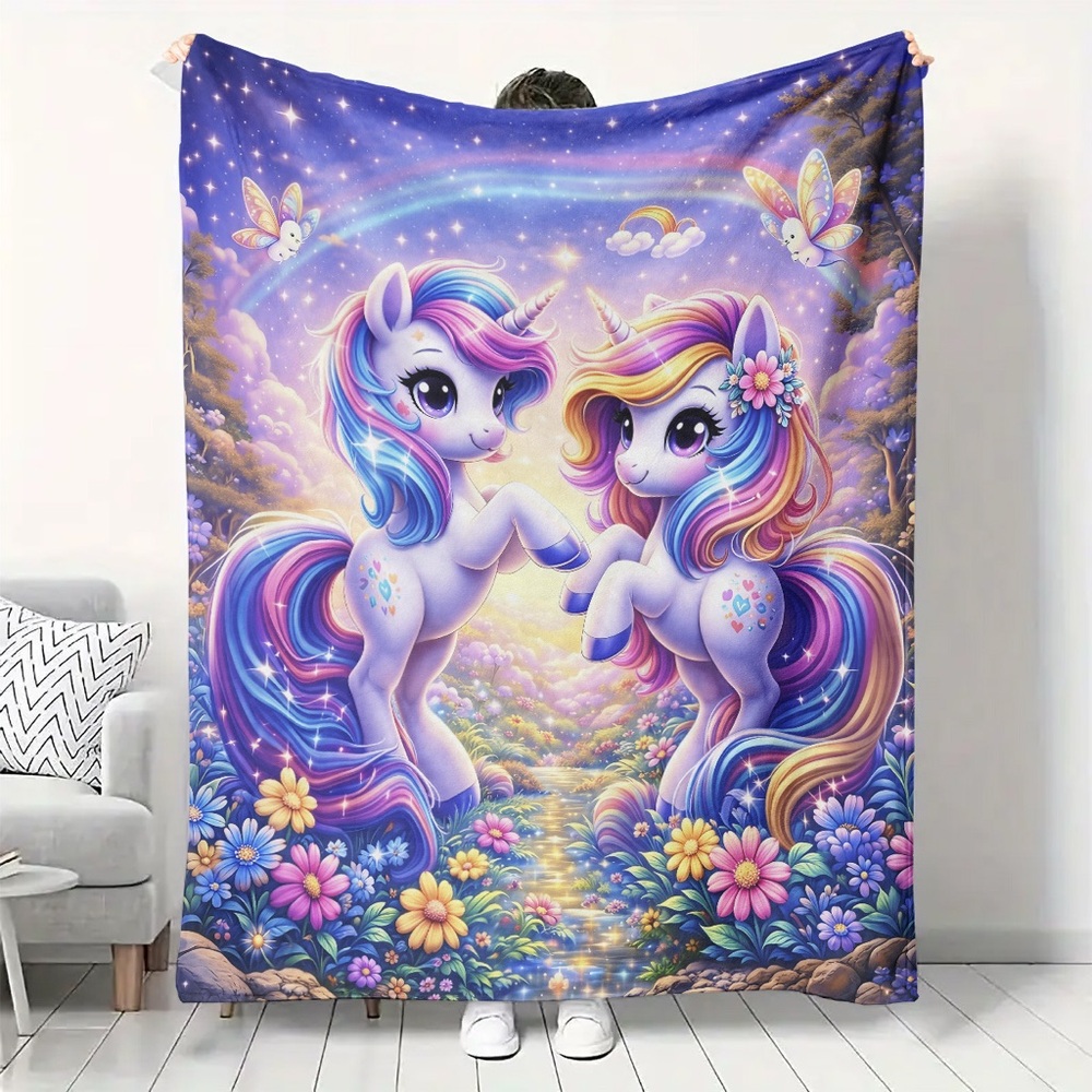 Whimsical Unicorn Throw Blanket - Purple Rainbow Fantasy